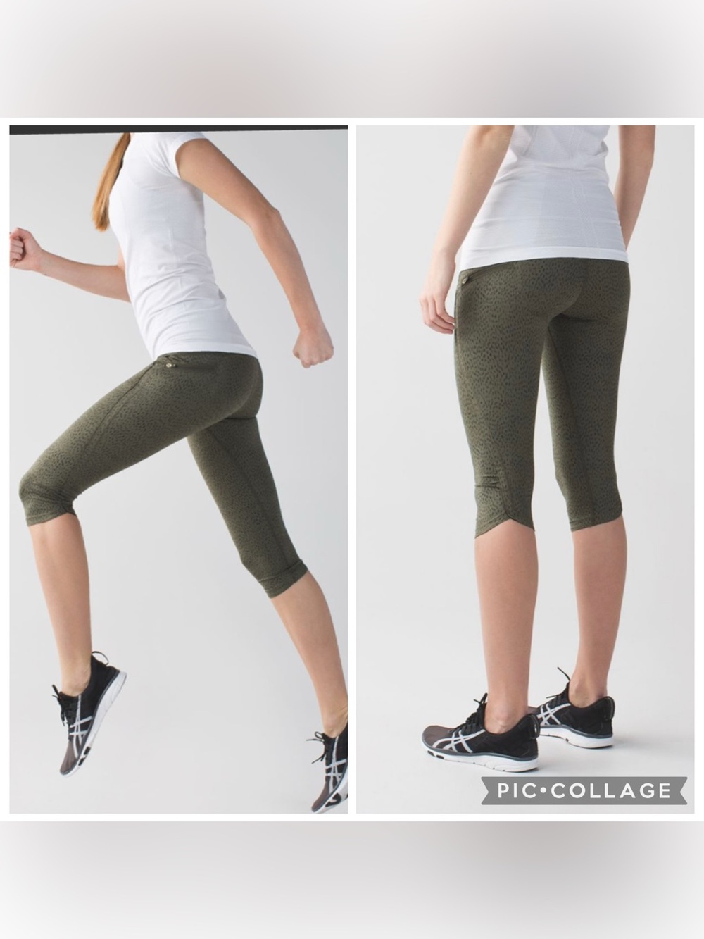 Lululemon Run Crop Full-On Luxtreme Dottie Dash Fatigue Green Black 8
